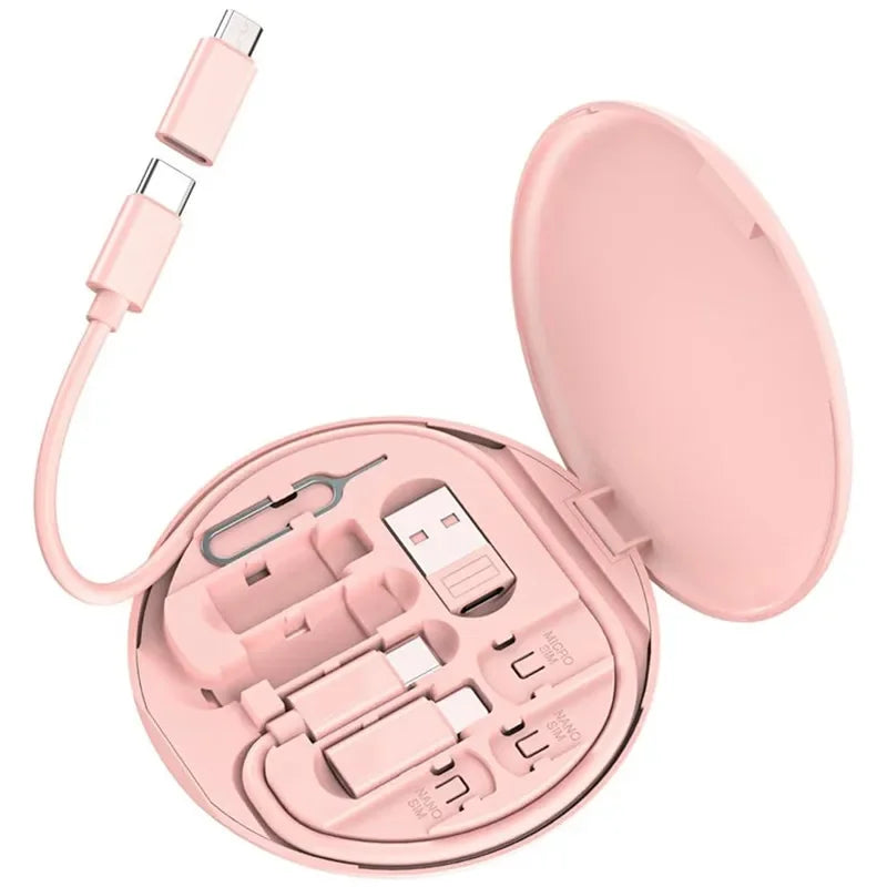 60W Multi Type-C to USB C to Micro USB to Lighting Fast Charging Phone Cable Kit for Iphone 14 13 15 Pro Data Cable Storage Box