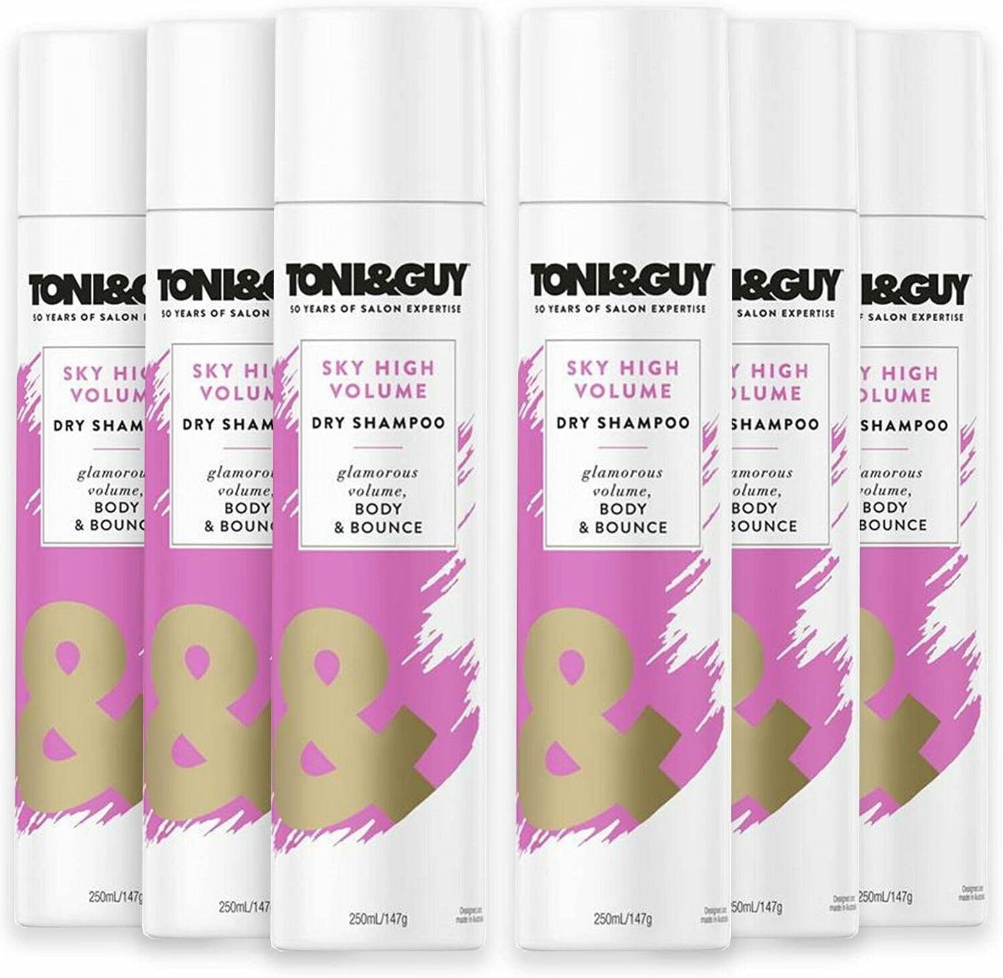 6 Pack of Toni & Guy Sky High Volume Shampoo for Instant Volume and Glamourous Bounce with Static Control, 250Ml with Oil-Absorbing Formula to Boost Volume