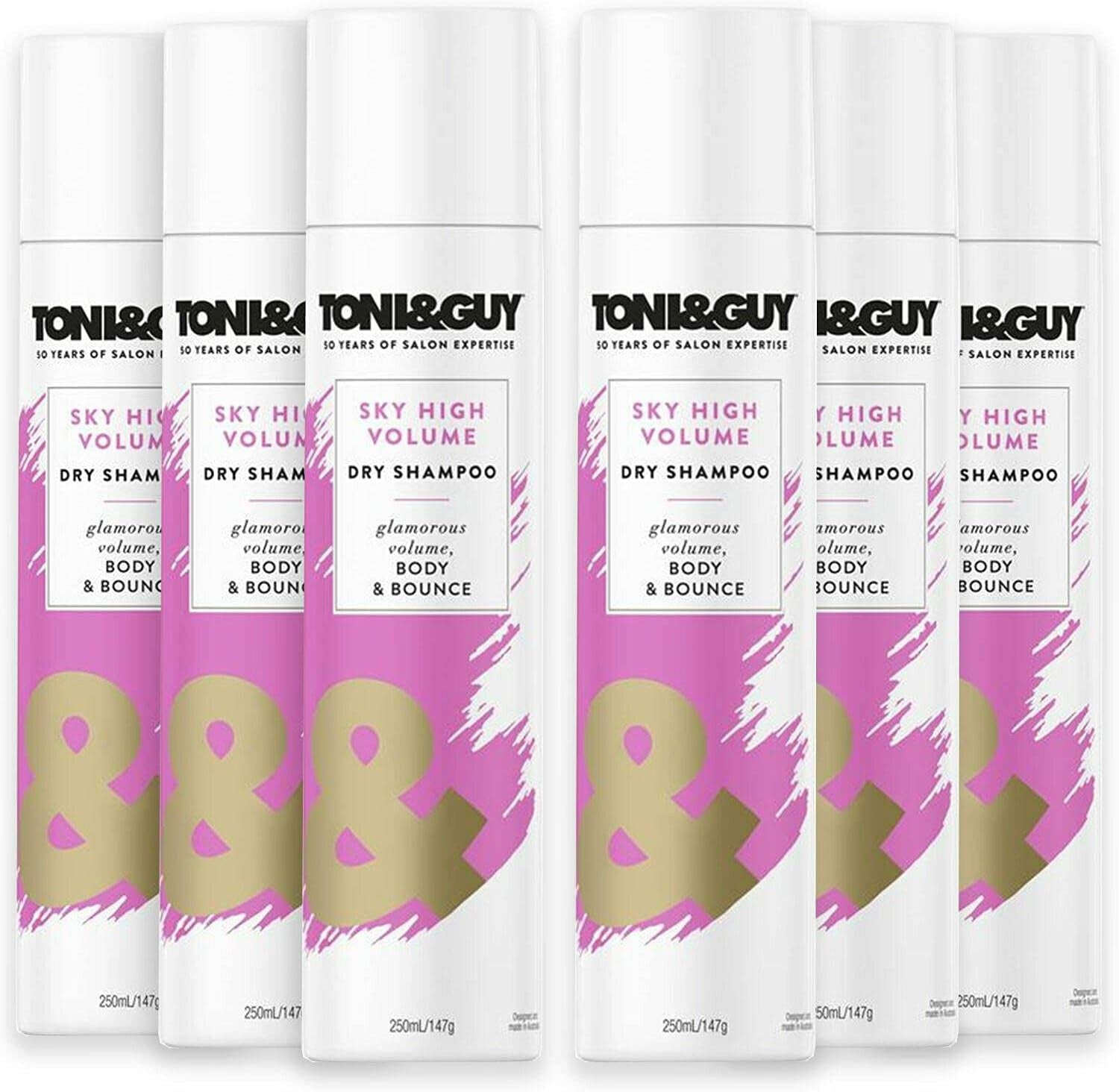 6 Pack of Toni & Guy Sky High Volume Shampoo for Instant Volume and Glamourous Bounce with Static Control, 250Ml with Oil-Absorbing Formula to Boost Volume