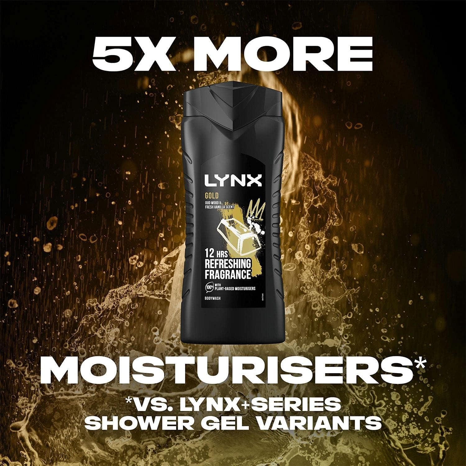 3 Pack of  12 Hour Refreshing Fragrance Gold Oud Wood and Vanilla Body Wash with Plant-Based Moisturisers & Dual Action Power, Keep Smelling Irresistible!