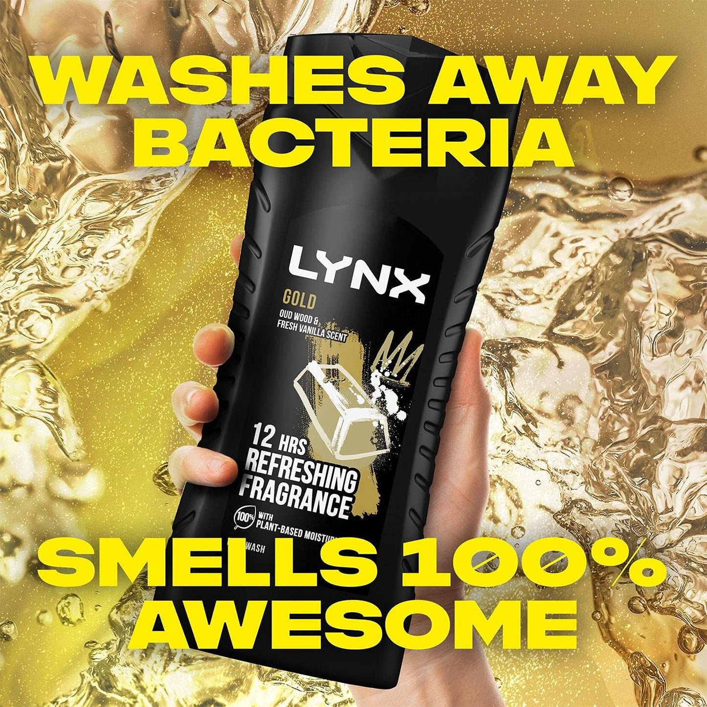 3 Pack of  12 Hour Refreshing Fragrance Gold Oud Wood and Vanilla Body Wash with Plant-Based Moisturisers & Dual Action Power, Keep Smelling Irresistible!