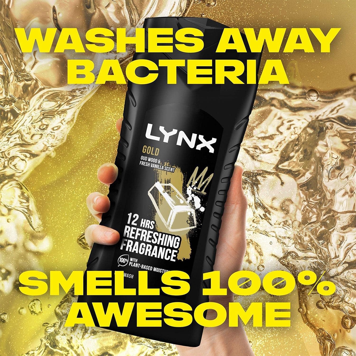 3 Pack of  12 Hour Refreshing Fragrance Gold Oud Wood and Vanilla Body Wash with Plant-Based Moisturisers & Dual Action Power, Keep Smelling Irresistible!