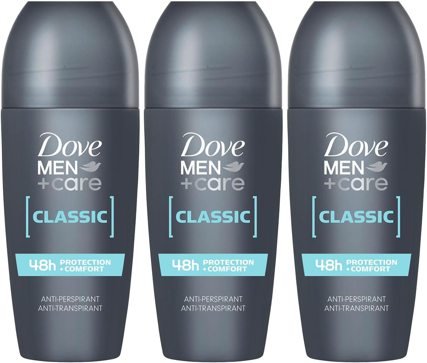 Dove Men+Care Roll on Classic 48 Hours Sweat and Odour Protection with Long Lasting Fresh and Clean Fragrance Antiperspirant Travel Size Deodorant, 50Ml Pack of 3