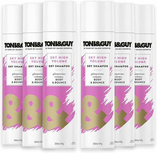 6 Pack of Toni & Guy Sky High Volume Shampoo for Instant Volume and Glamourous Bounce with Static Control, 250Ml with Oil-Absorbing Formula to Boost Volume