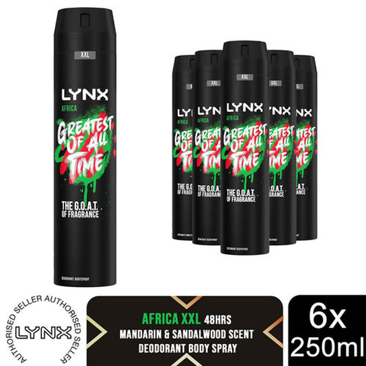 Lynx XXL Africa 48-Hour High Definition Fragrance Body Spray Deodorant, 6X250Ml