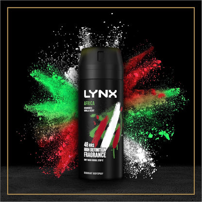 Lynx Africa the G.O.A.T. of Fragrance Aerosol Bodyspray 48 Hours of Odour-Busting Zinc Tech Deodorant to Finish Your Style 6X 150 Ml