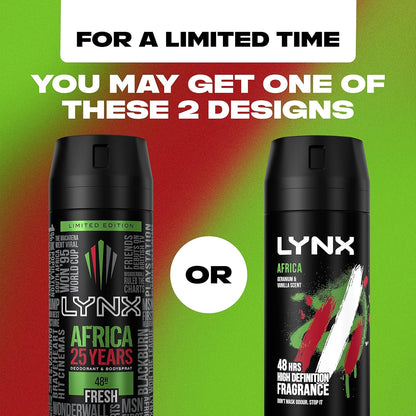Lynx Africa the G.O.A.T. of Fragrance Aerosol Bodyspray 48 Hours of Odour-Busting Zinc Tech Deodorant to Finish Your Style 6X 150 Ml