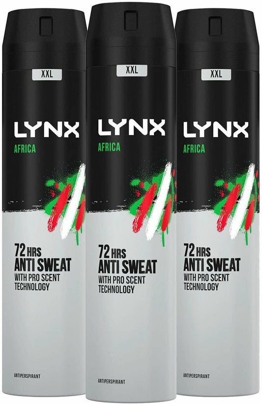 Multi-Pack Lynx Mens 48-Hour Protection Anti-Perspirant XXL 250Ml Pack of 3 (Africa)