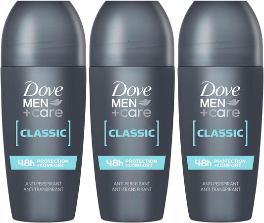 Dove Men+Care Roll on Classic 48 Hours Sweat and Odour Protection with Long Lasting Fresh and Clean Fragrance Antiperspirant Travel Size Deodorant, 50Ml Pack of 3