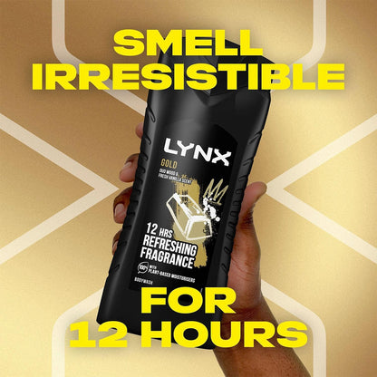 3 Pack of  12 Hour Refreshing Fragrance Gold Oud Wood and Vanilla Body Wash with Plant-Based Moisturisers & Dual Action Power, Keep Smelling Irresistible!