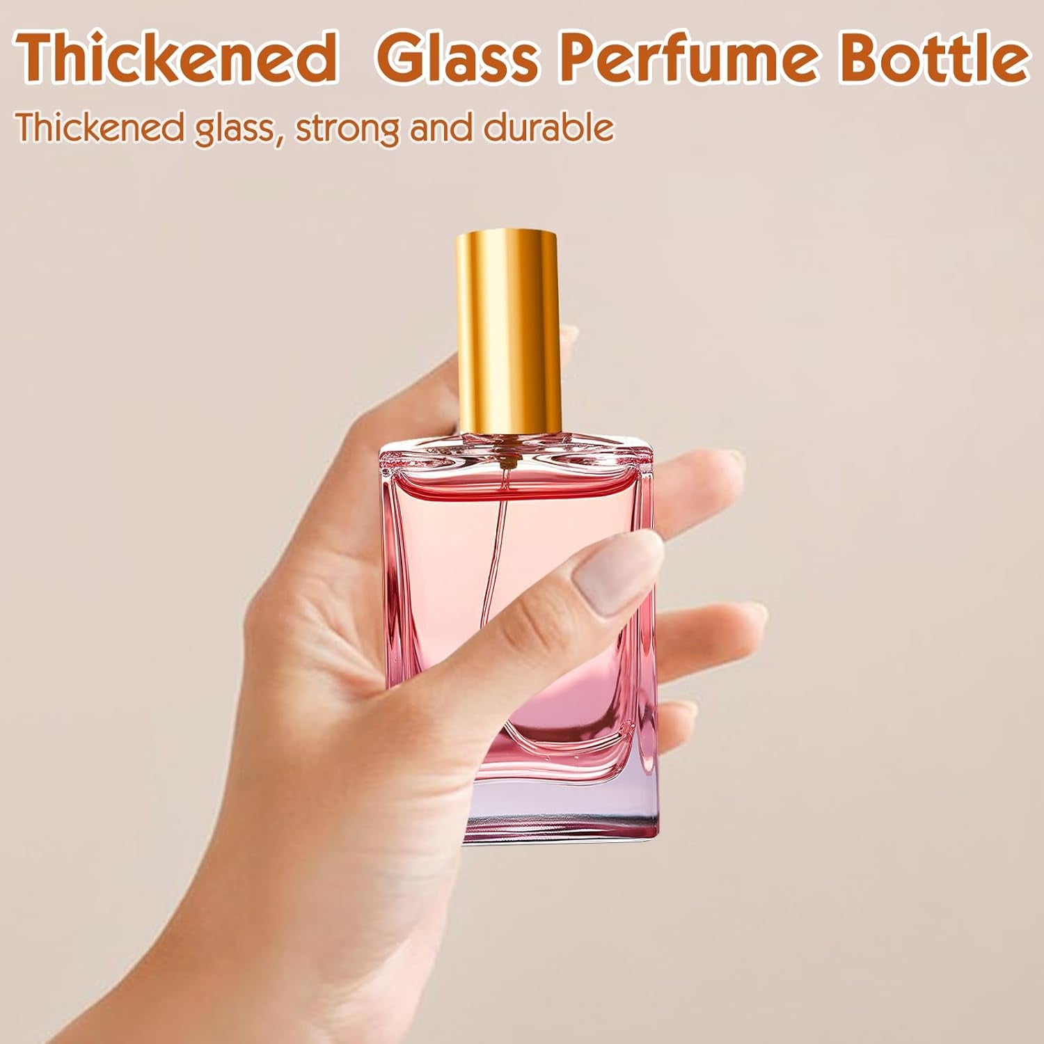 Omsscun 3Pcs Glass Perfume Bottle 50Ml, Perfume Spray Bottle, Empty Refillable Perfume Atomiser with Flat and Square Shape for Women Men Travel (Caps in Gold, Silver and Black)